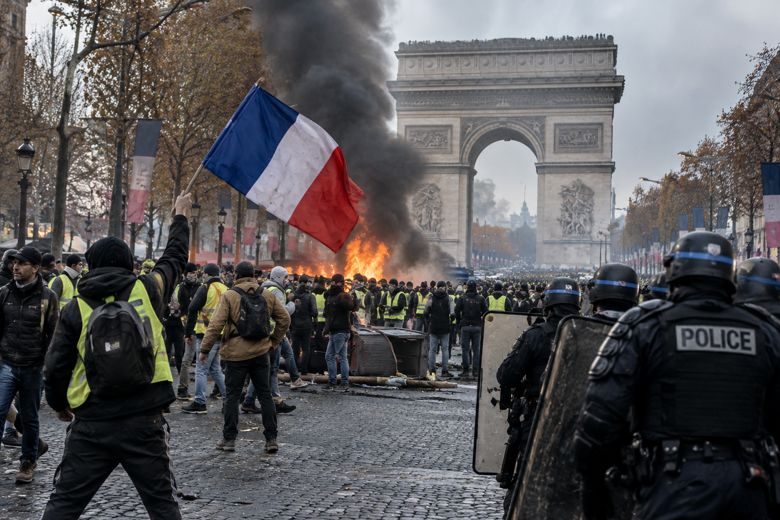 Protesters filling the streets of France, October 17, 2026